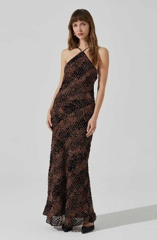 Briotte Velvet Burnout Maxi Dress Hip Women's Urban