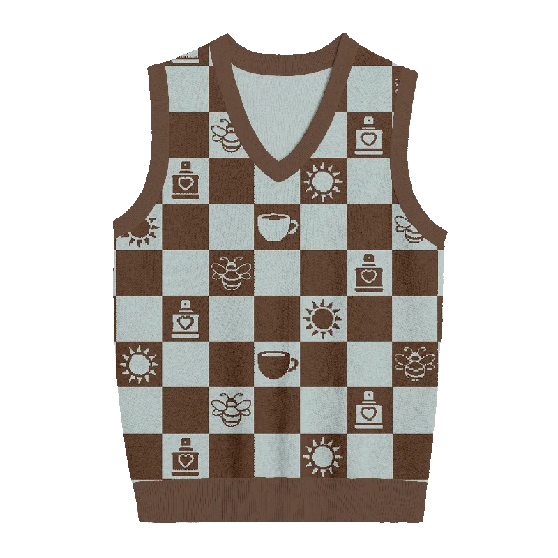Espresso Checkered Knit Vest Modern Women's 