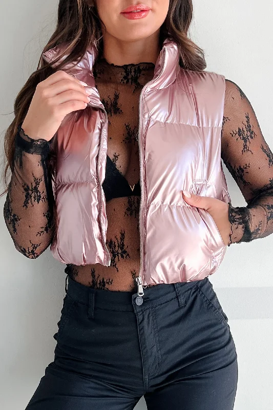 Dreaming In Stardust Metallic Puffer Vest (Pink) Feminine Women's Soft 