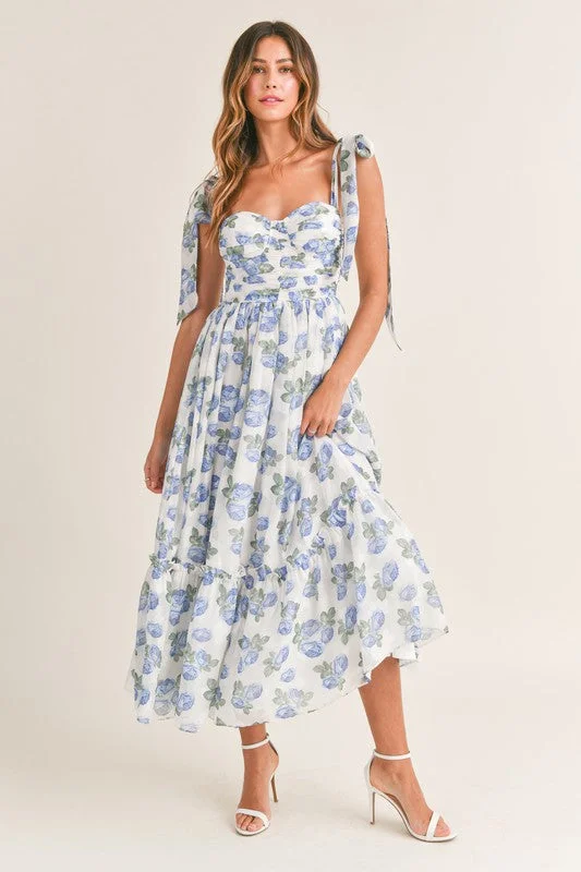 Floret Shoulder Tie Midi Dress