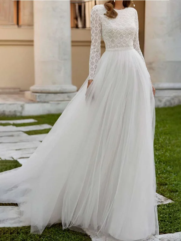 Winter A Line Wedding Dress With Long Lace Sleeves Practical Women's Quick - dry