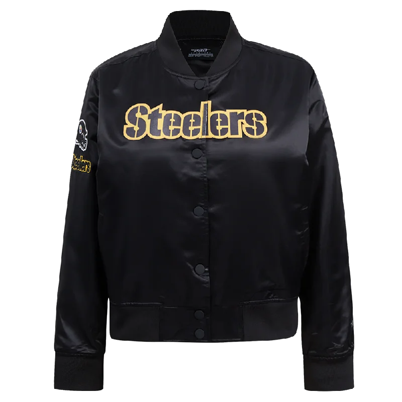 NFL PITTSBURGH STEELERS CLASSIC WOMEN'S SATIN JACKET (BLACK) Confident Women's High - fashion NFL PITTSBURGH STEELERS CLASSIC WOMEN'S SATIN JACKET (BLACK) Confident Women's High - fashion