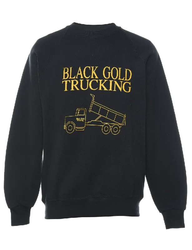 Black & Yellow Trucking Design Printed Sweatshirt - M