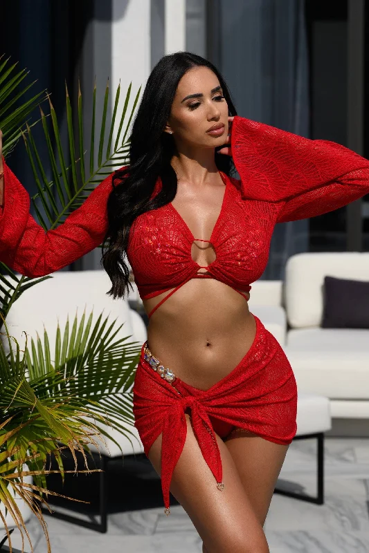 Velencia Crop Top Red Monochromatic Office Style
