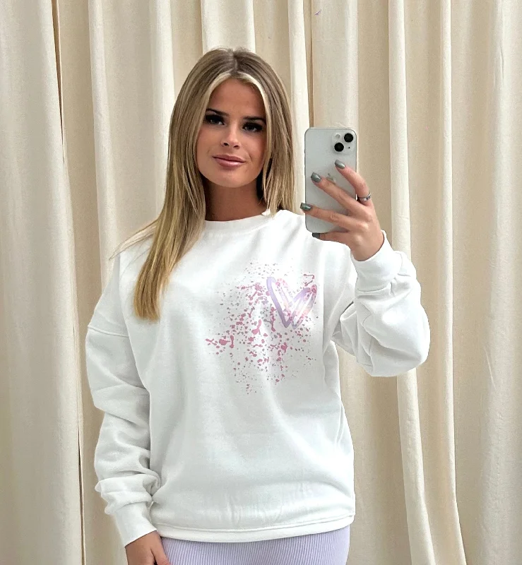 Pastel Leopard Heart Graffiti Sweatshirt White Bold Women's Animal Print