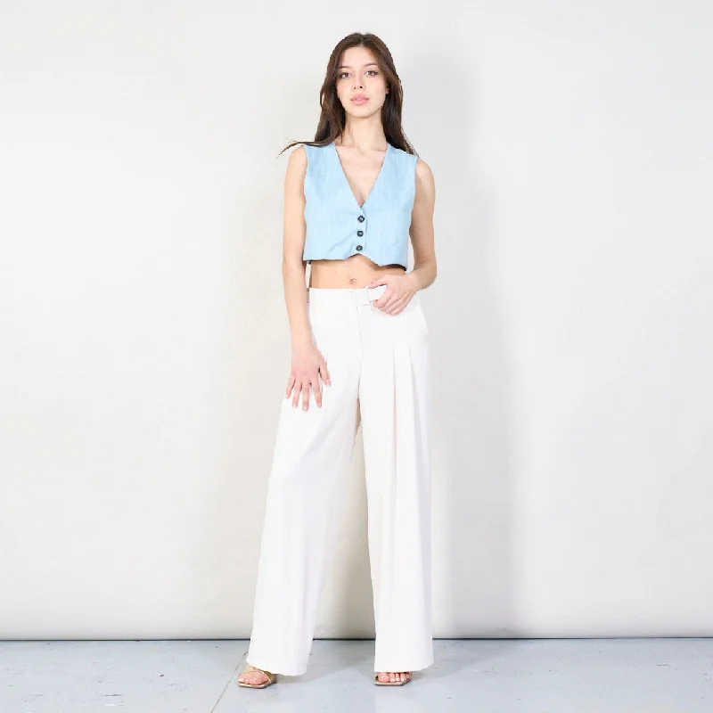 Striped tailored cropped vest with button closure wholesale Dapper Women's 1920S