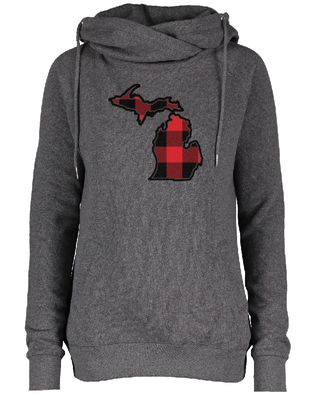Women's Buffalo Plaid Funnel Neck Hoodie Cozy Women's Winter