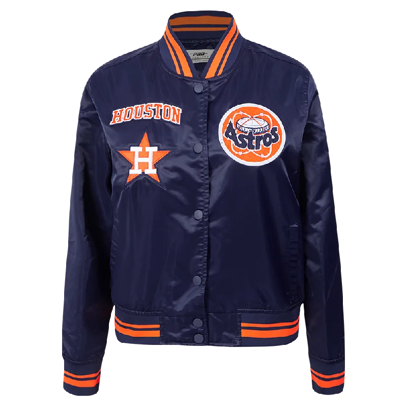MLB HOUSTON ASTROS RETRO CLASSIC WOMEN'S RIB SATIN JACKET (MIDNIGHT NAVY/ORANGE/MIDNIGHT NAVY) Relaxed Women's MLB HOUSTON ASTROS RETRO CLASSIC WOMEN'S RIB SATIN JACKET (MIDNIGHT NAVY/ORANGE/MIDNIGHT NAVY) Relaxed Women's