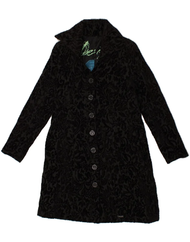 DESIGUAL Womens Graphic Overcoat EU 42 Large Black Paisley Viscose Elegant Women's 