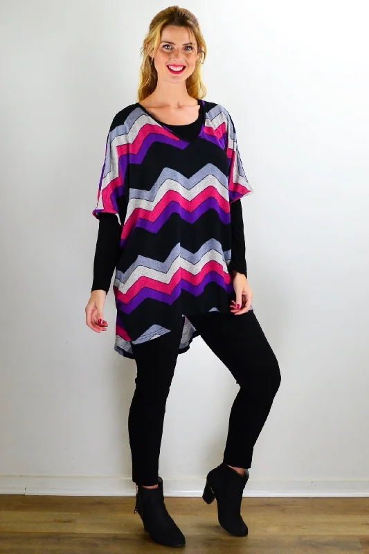Fabulous Fleece Zig Zag knit Tunic Top Classic Women's Tweed