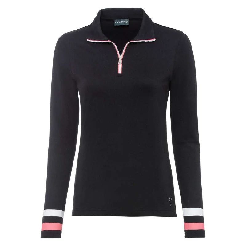 Golfino Cool Island Troyer Top - Black Classic Women's Pin - striped