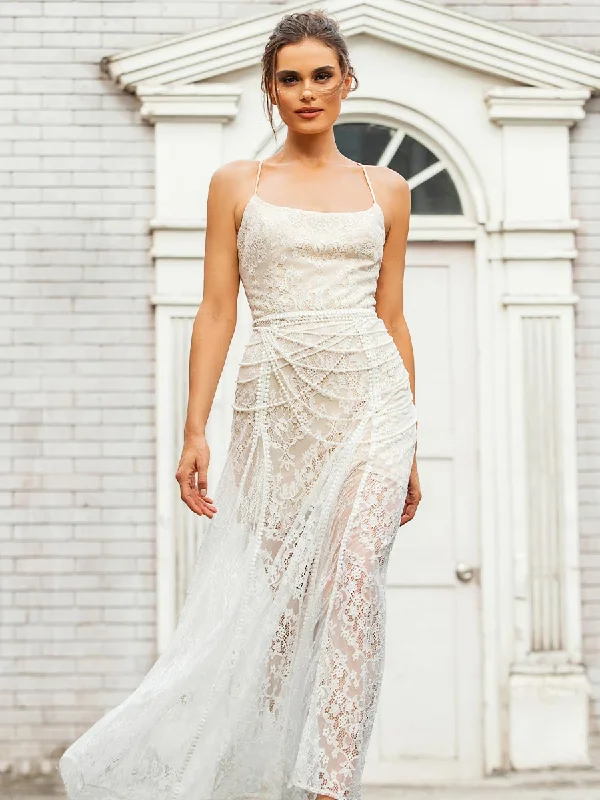 Lace Sheath Wedding Dress Sleeveless Beach Summer Tough Women's Military - inspired Lace Sheath Wedding Dress Sleeveless Beach Summer Tough Women's Military - inspired