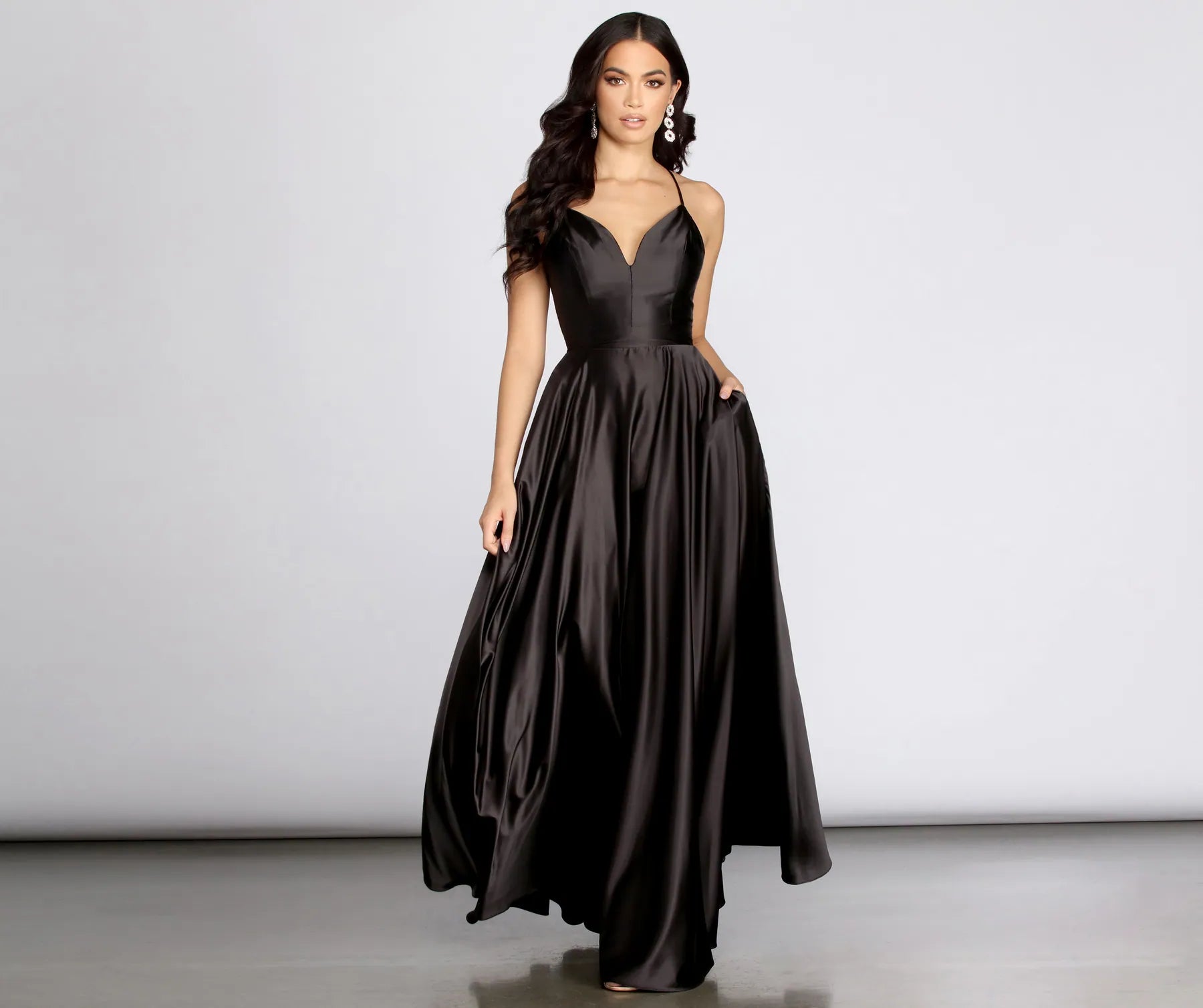 Rowanne Satin A-Line Gown Laid - back Women's Style