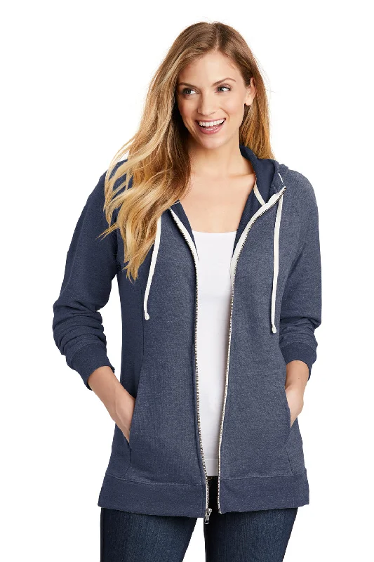 District Womens Perfect French Terry Full Zip Hooded Sweatshirt Hoodie w/ Pockets - New Navy Blue - Closeout Refined Women's District Womens Perfect French Terry Full Zip Hooded Sweatshirt Hoodie w/ Pockets - New Navy Blue - Closeout Refined Women's