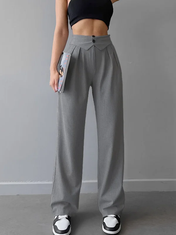 BerryBetty - Street Fold Over Waistband Straight Leg Dress Pants Street