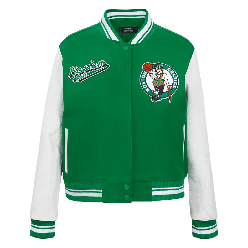 NBA BOSTON CELTICS SCRIPT TAIL WOMEN'S WOOL VARSITY JACKET (KELLY GREEN/ WHITE) Vintage Women's 1970S NBA BOSTON CELTICS SCRIPT TAIL WOMEN'S WOOL VARSITY JACKET (KELLY GREEN/ WHITE) Vintage Women's 1970S