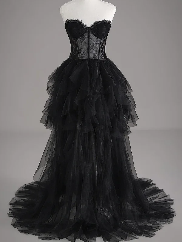 Black Strapless Wedding Dress A-line Tulle Affordable Gowns Casual Women's Japanese Black Strapless Wedding Dress A-line Tulle Affordable Gowns Casual Women's Japanese
