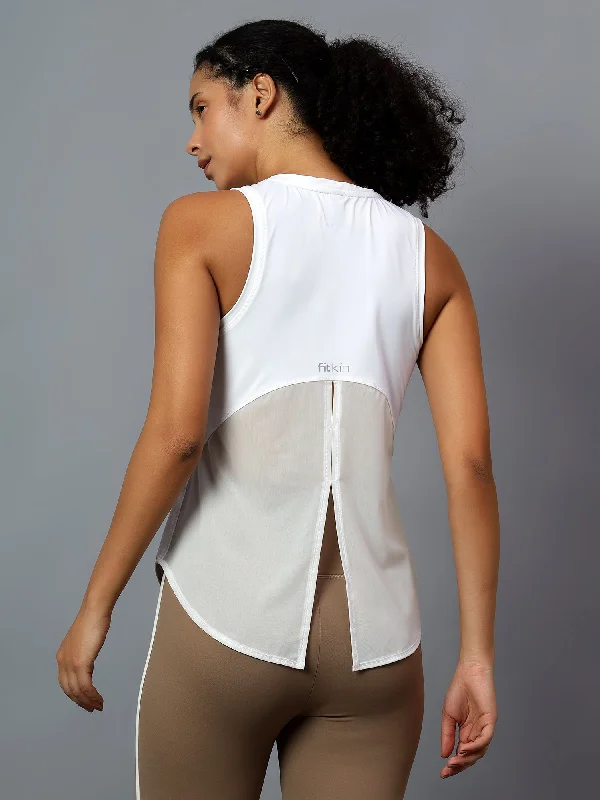 Fitkin White Tank Top With Back Net Panel Design garde