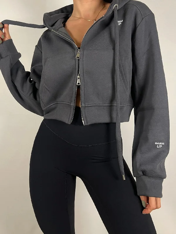 Odyssey Grey cropped zip up hoodie Sophisticated Women's Tailored