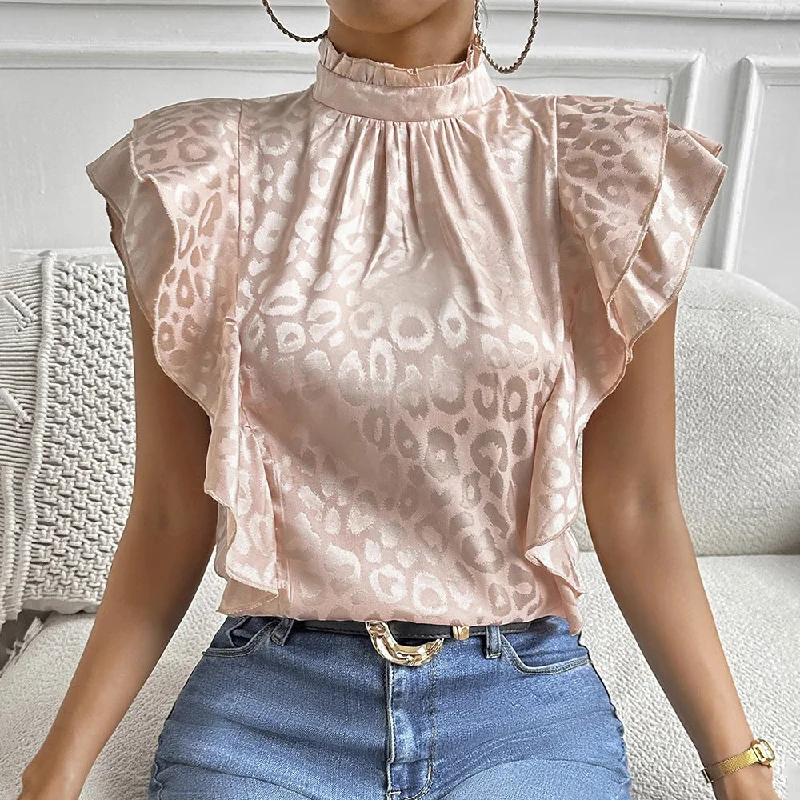 Summer Leopard Print Short Sleeve Satin Tank Top Wholesale Womens Tops Relaxed Women's Beachy Summer Leopard Print Short Sleeve Satin Tank Top Wholesale Womens Tops Relaxed Women's Beachy