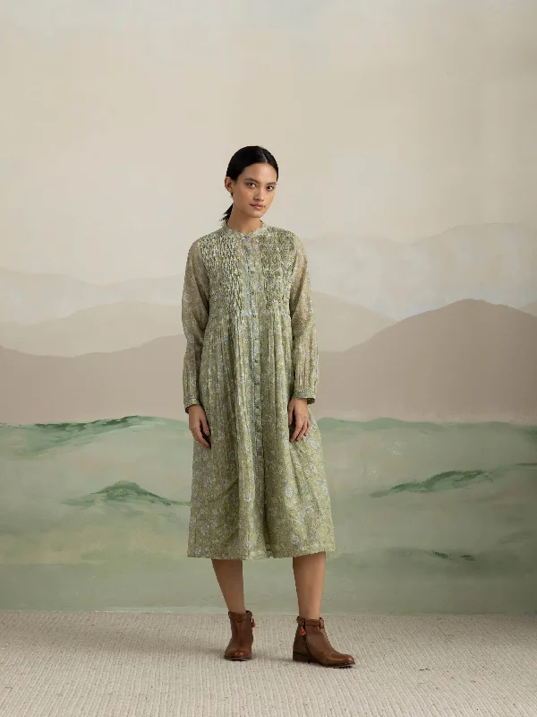 Green Pine Smock Midi Dress Scandinavian