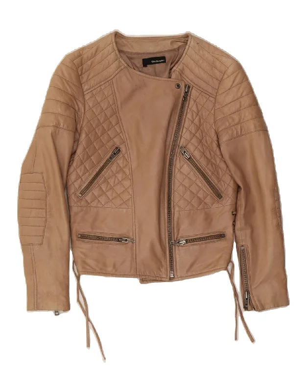 THE KOOPLES Womens Leather Biker Jacket UK 12 Medium Brown Lambskin Relaxed Women's Beachy THE KOOPLES Womens Leather Biker Jacket UK 12 Medium Brown Lambskin Relaxed Women's Beachy