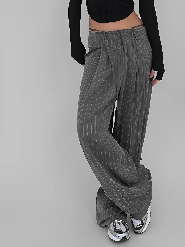 BerryBetty - Tied Pinstripe Tailored Pants Youthful Women's Anime - inspired