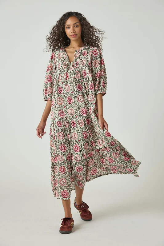maxi dress tiered flower stem print - pink lisbon floral Dynamic Women's High - energy