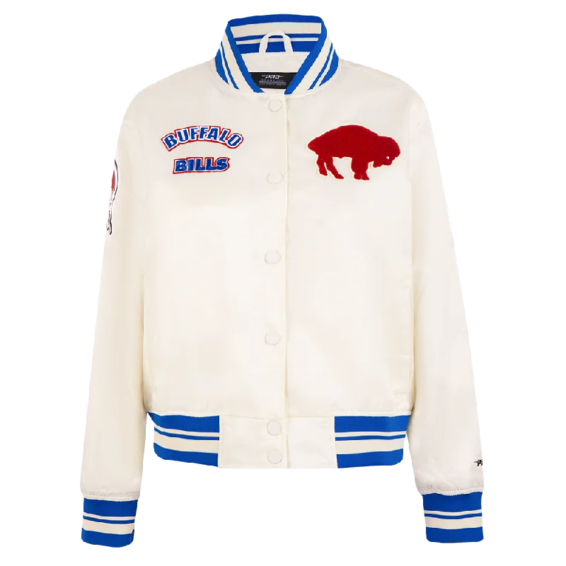 NFL BUFFALO BILLS RETRO CLASSIC WOMEN'S RIB SATIN JACKET (EGGSHELL/ ROYAL BLUE)