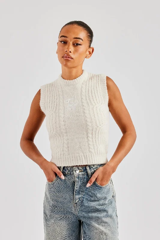 Womens Cable Knit Vest - Off White Cool Women's Skate