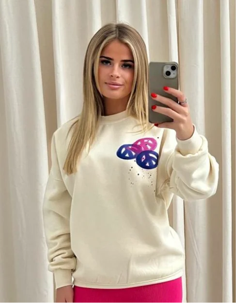 Peace & Love Graffiti Sweatshirt Cream Refined Women's Velvet