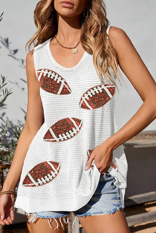 Sequin Football Round Neck Tank Sleek Women's Metallic