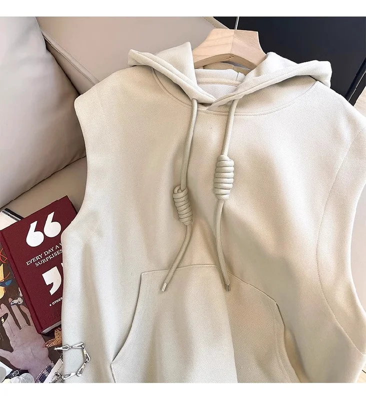 Sleeveless hooded sweatshirt for women new pullover vest trend S5017 British Gentlewoman Style Sleeveless hooded sweatshirt for women new pullover vest trend S5017 British Gentlewoman Style