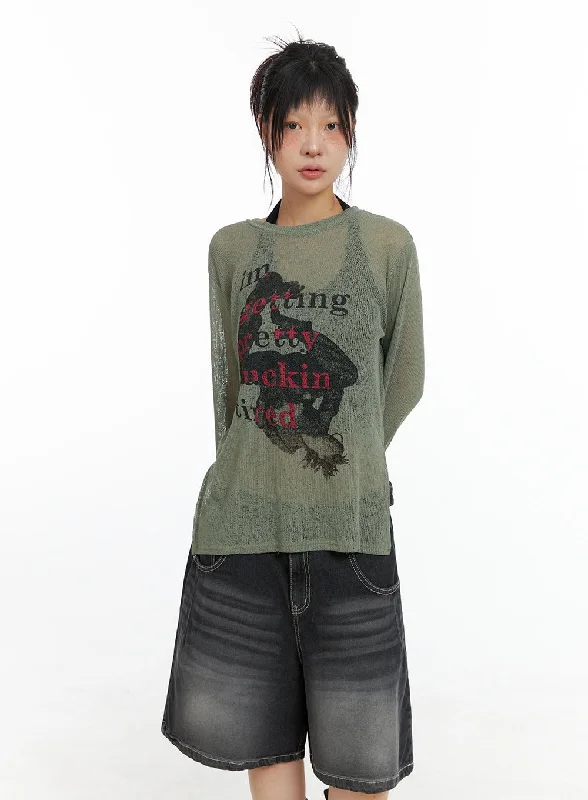 Sheer Graphic Long Sleeve Top CL415 Gym
