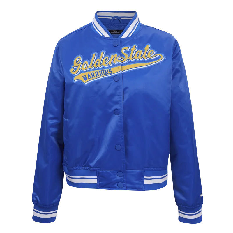 NBA GOLDEN STATE WARRIORS SCRIPT TAIL WOMEN'S SATIN JACKET (ROYAL BLUE) Earthy Women's NBA GOLDEN STATE WARRIORS SCRIPT TAIL WOMEN'S SATIN JACKET (ROYAL BLUE) Earthy Women's