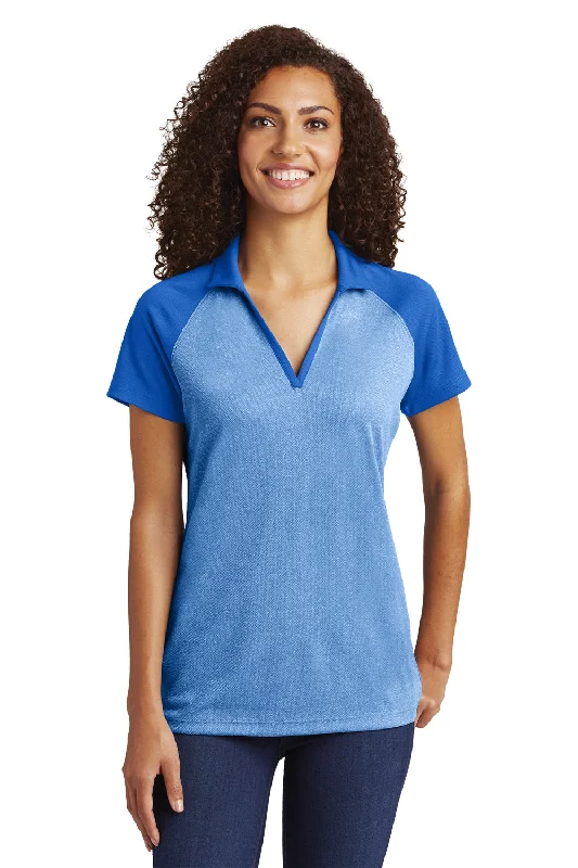 Sport-Tek Womens RacerMesh Moisture Wicking Short Sleeve Polo Shirt - Heather True Royal Blue/True Royal Blue Bold Women's Animal Print