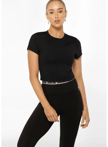 Lorna Jane Cutout Active Short Sleeve Crop Top - Black Feminine Women's Style 