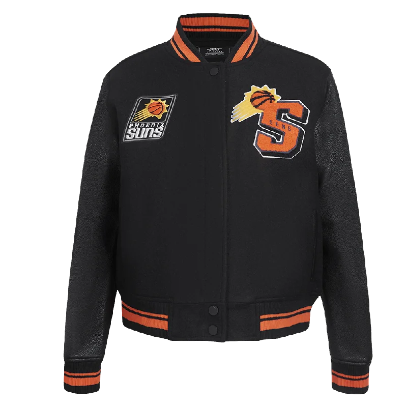 NBA PHOENIX SUNS MASHUP WOMEN'S RIB WOOL VARSITY JACKET (BLACK/ORANGE)