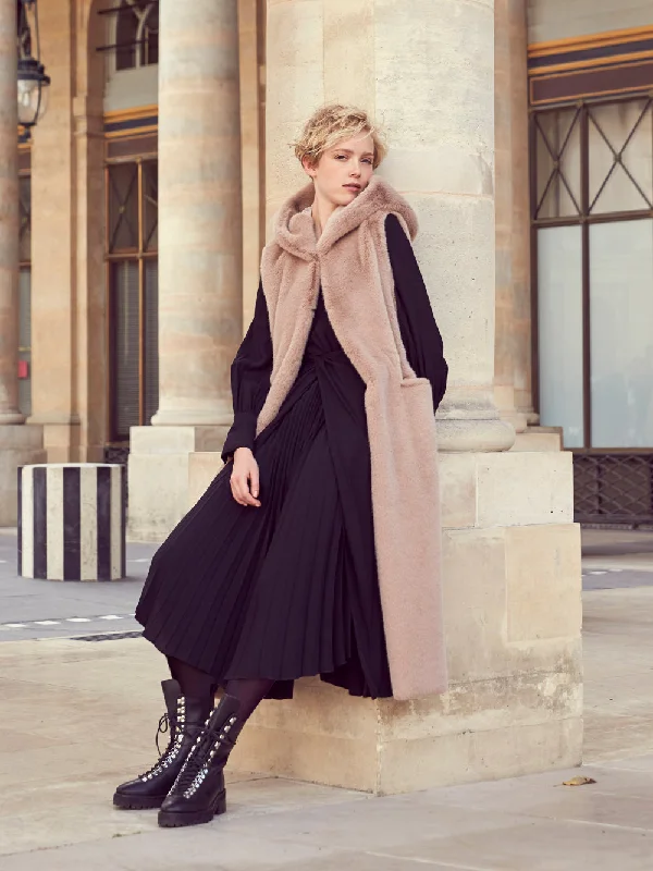 FAUX FUR LAON HOODED MAXI VEST Monochromatic All - in - one
