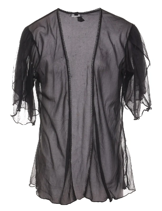 Classic Black Lace Trim Sheer Dressing Gown - M Athletic Women's 