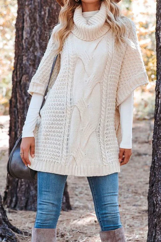 BerryBetty - Turtleneck Cable Knit Shawl Sweater Adventure