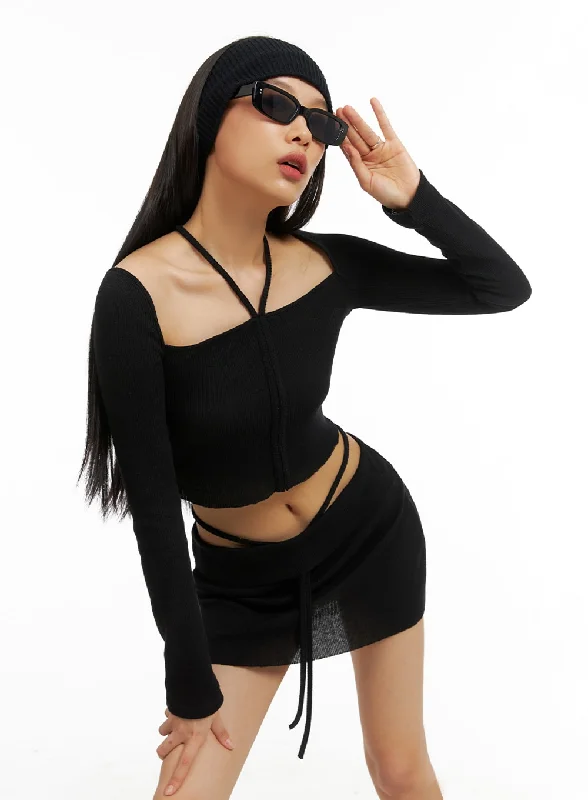 Halter Crop Long Sleeve Top IA417 garde