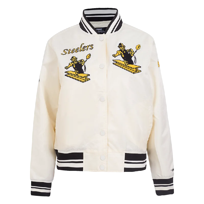 NFL PITTSBURGH STEELERS RETRO CLASSIC WOMEN'S RIB SATIN JACKET (EGGSHELL/ BLACK)