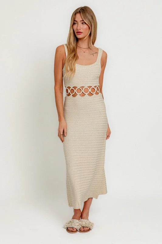 Bali Square Neck Sleeveless Crochet Midi Dress Cozy Women's Winter