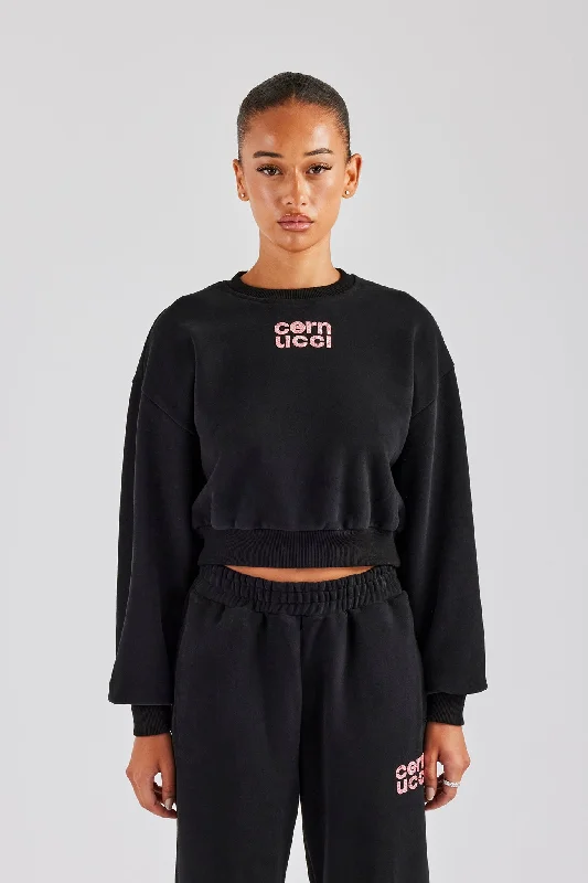 Glitter Applique Cropped Sweatshirt - Black Australian Beach