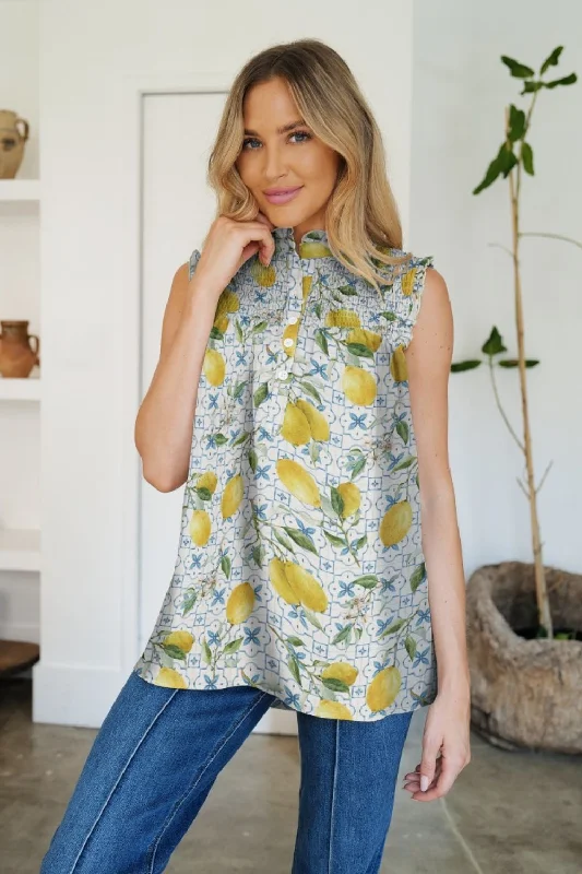 Frill Printed Mock Neck Top Traditional Women's 