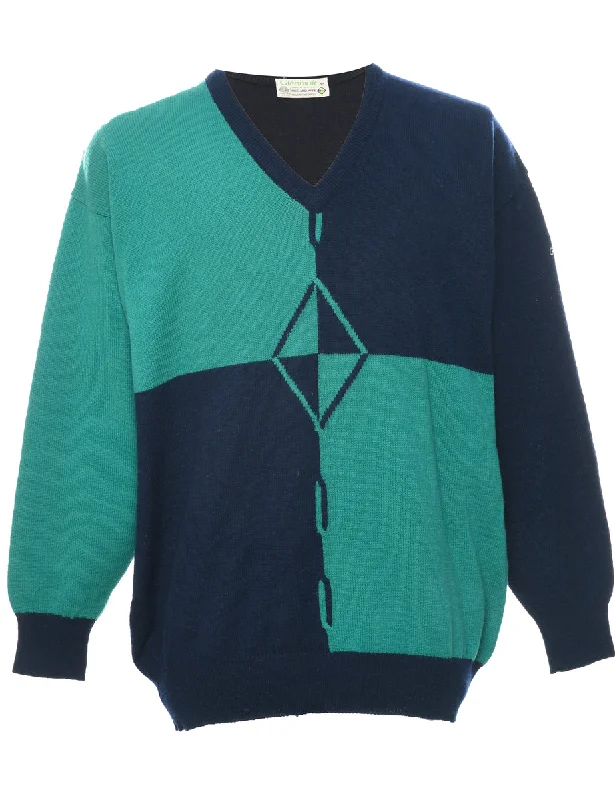 Colour Block Lambswool Jumper - L Casual Women's Loose - fitting