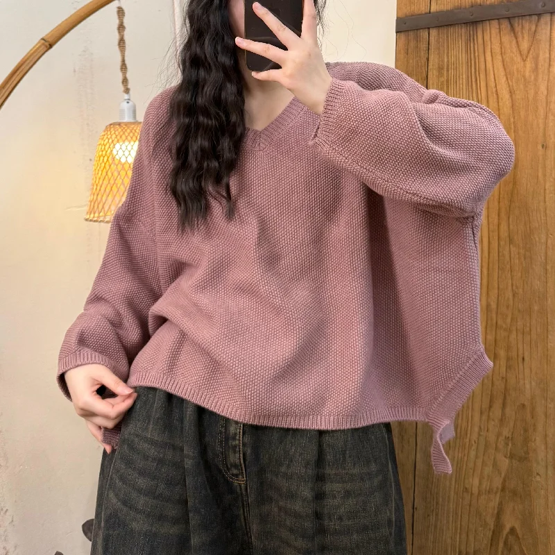 Women Spring Vintage Casual Cotton Knit Sweater with Batwing Sleeves garde