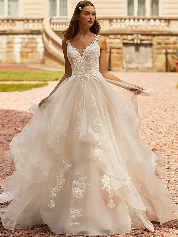 Boho Affordable Wedding Dress A line V-neck Rustic Gowns Stylish Women's Neon