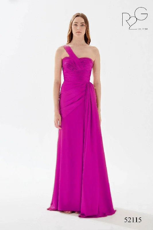 Tarik Ediz 52115 - One Shoulder Strap Ruched Dress Hip Women's Retro